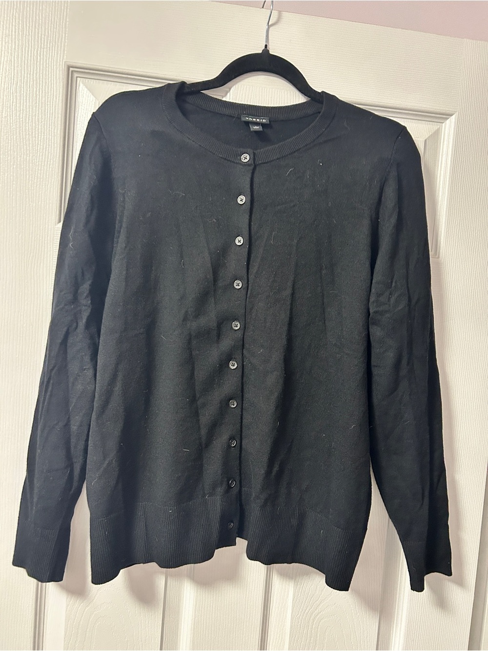 torrid Black Button-Front Crewneck Cardigan